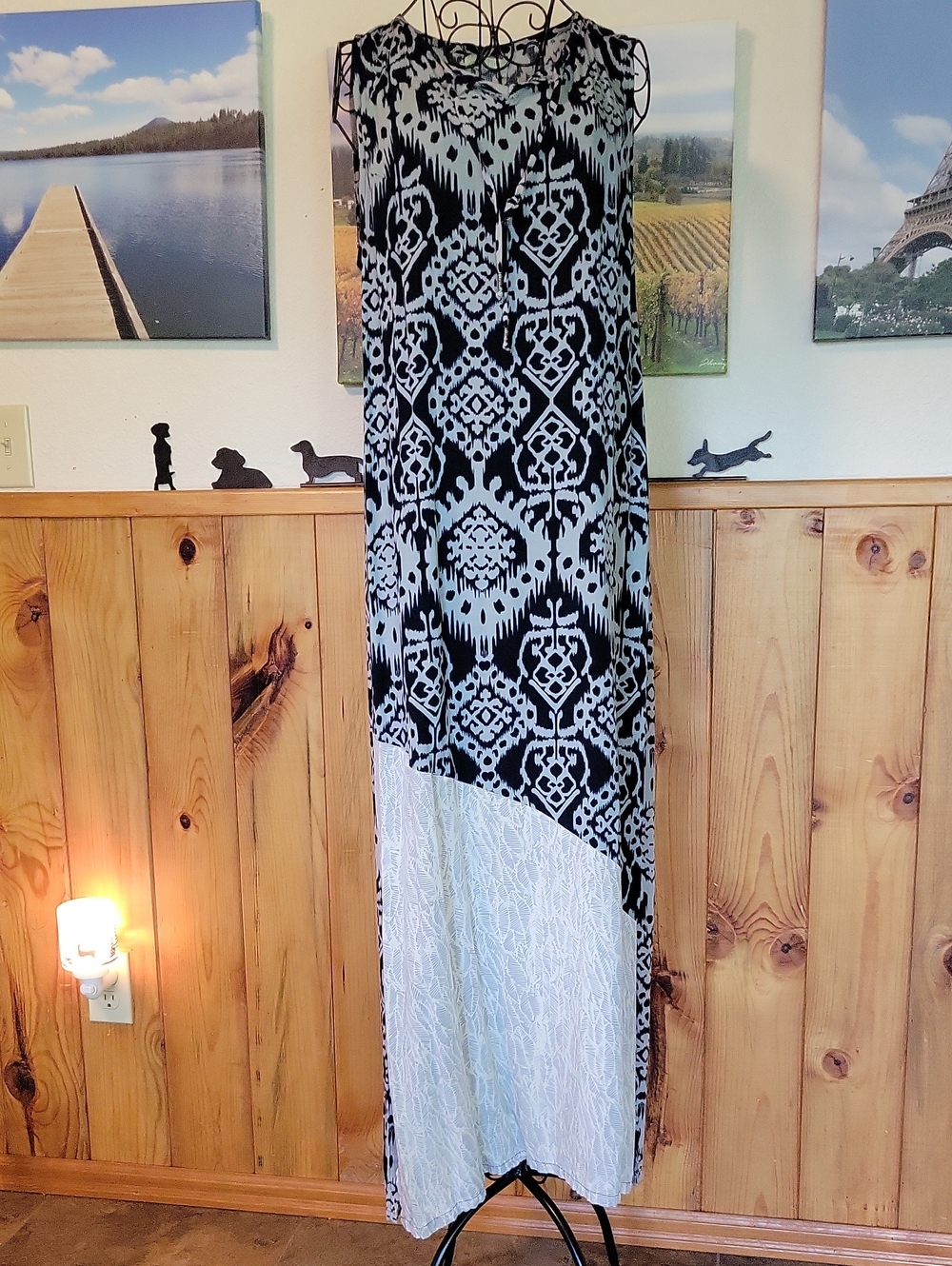 Sleeveless Blue & Grey Maxi Dress with Asymmetrical Panel